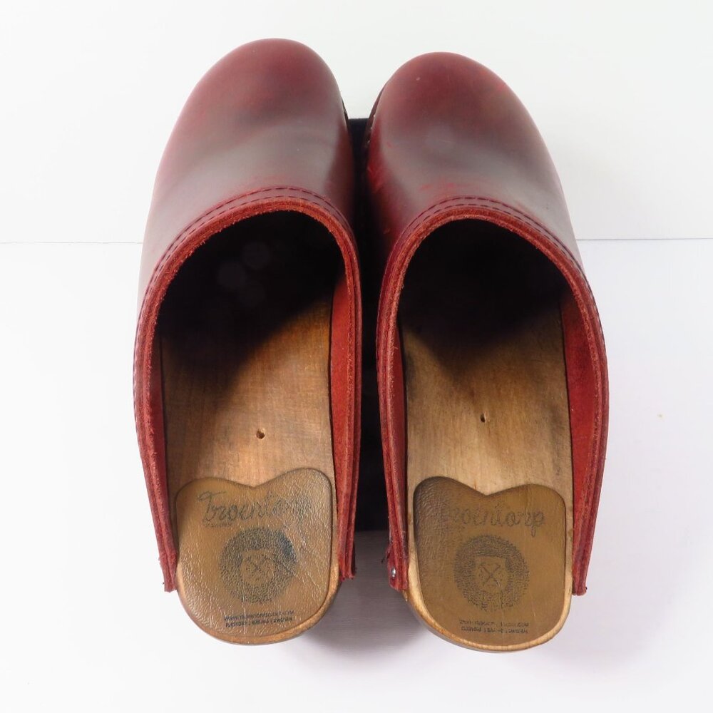Troentorp Kahlo Wooden Clogs Women’s Size EU 39 US 8.5 Bordeaux Pull Up Leather - Picture 8 of 14